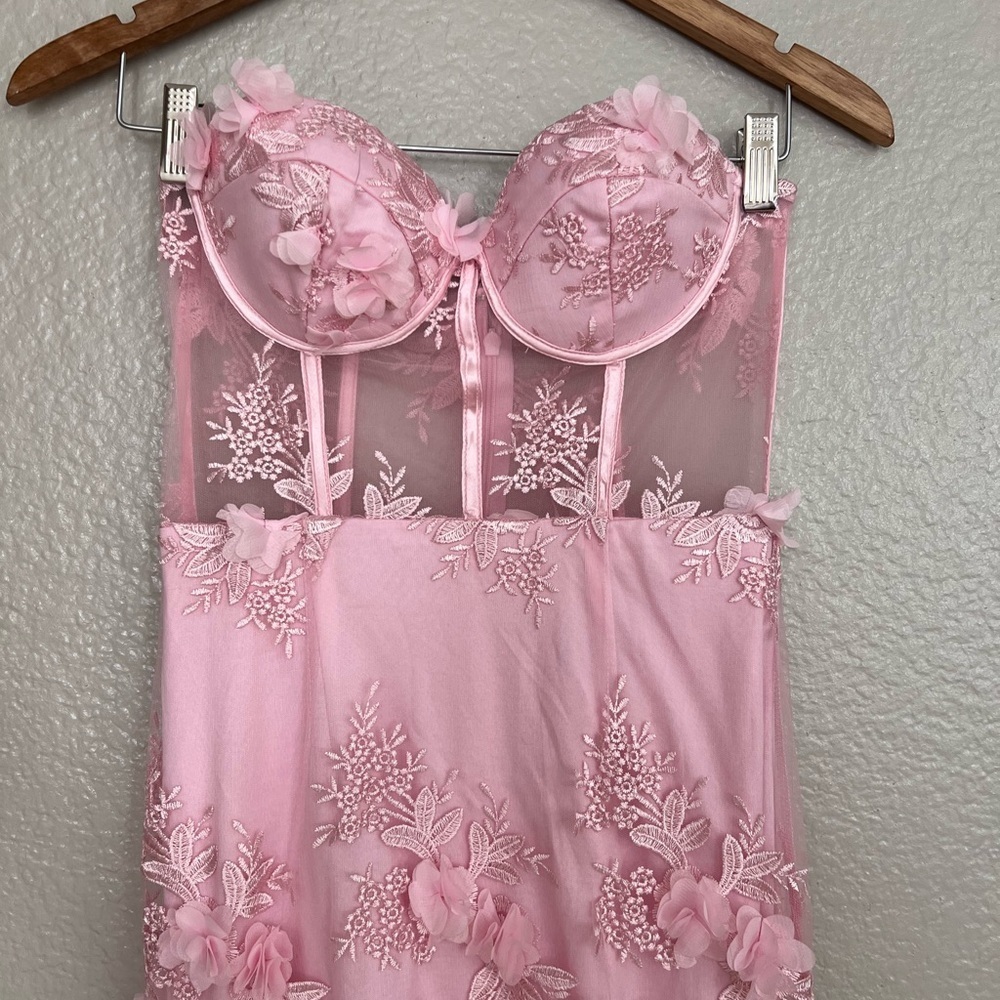Radiant Expectations Pink Embroidered Floral Bustier Maxi Dress - Picture 4 of 10